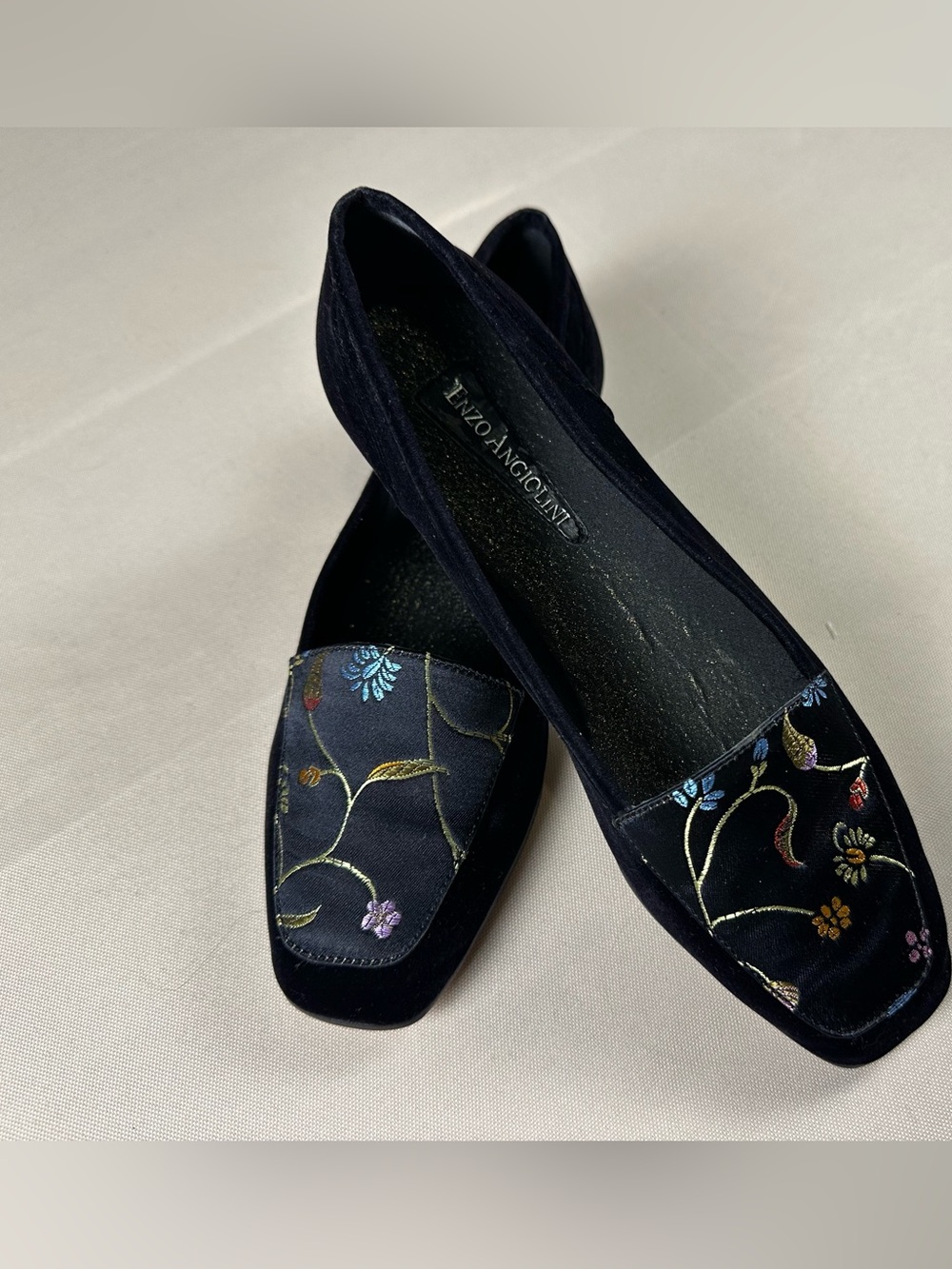 Enzo Angiolini Liberty Black Velvet Flats Floral Brocade Toe Size 7M